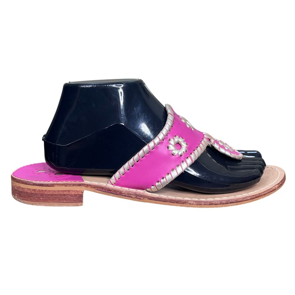 Jack Rogers Pink Leather Navajo Whipstitch Flat Thong Sandals Size 9